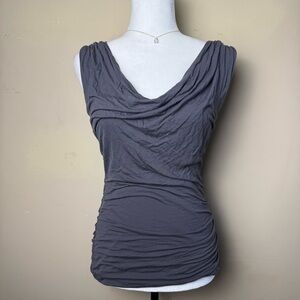 Elegant Gray Cowl Neck Ruched Draped Women's Top